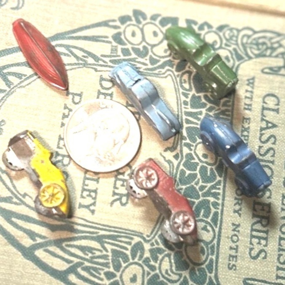 Vintage Slush Mold Lead Toy Cars & Boat Set of 6 Antique